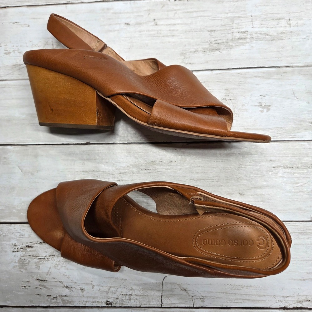 Corso Como Irit Slingback Sandal Block Heel Women 9.5 Brown Leather Wrap Wrap